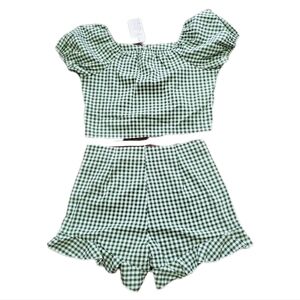 Gingham 2Pc Crop Top & Ruffle Short Set Size Medium